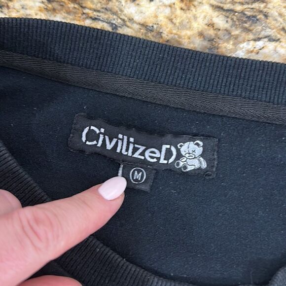 Civilized Black And Gray Streetwear Bear Crewneck Sweatshirt Size M - Picture 5 of 11